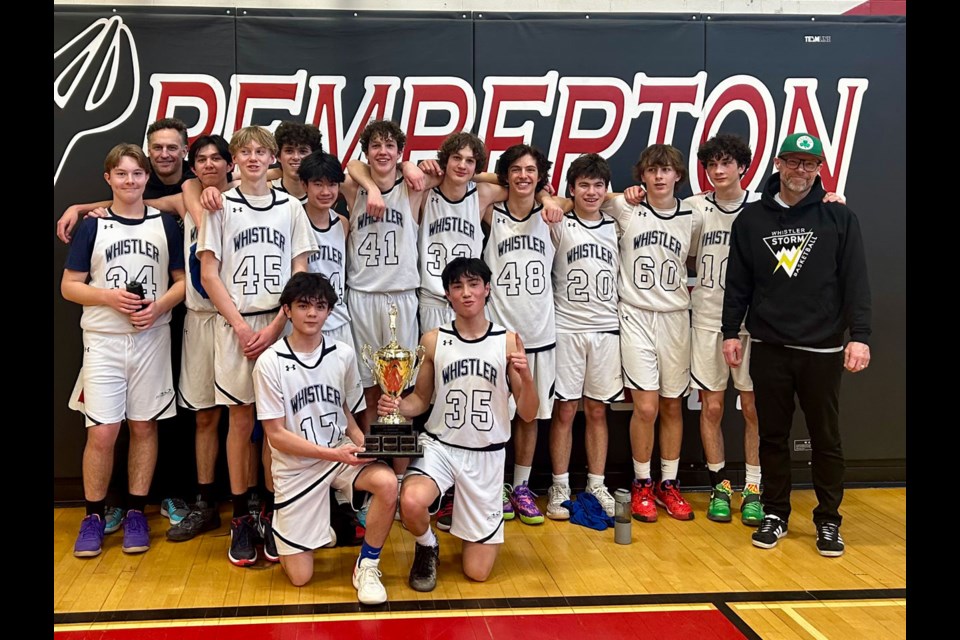 DISTRICT CHAMPS Whistler’s Junior Varsity basketball team won the SD48 District Championships Feb. 28, downing Pemberton Secondary 61-41. Congrats, gents!