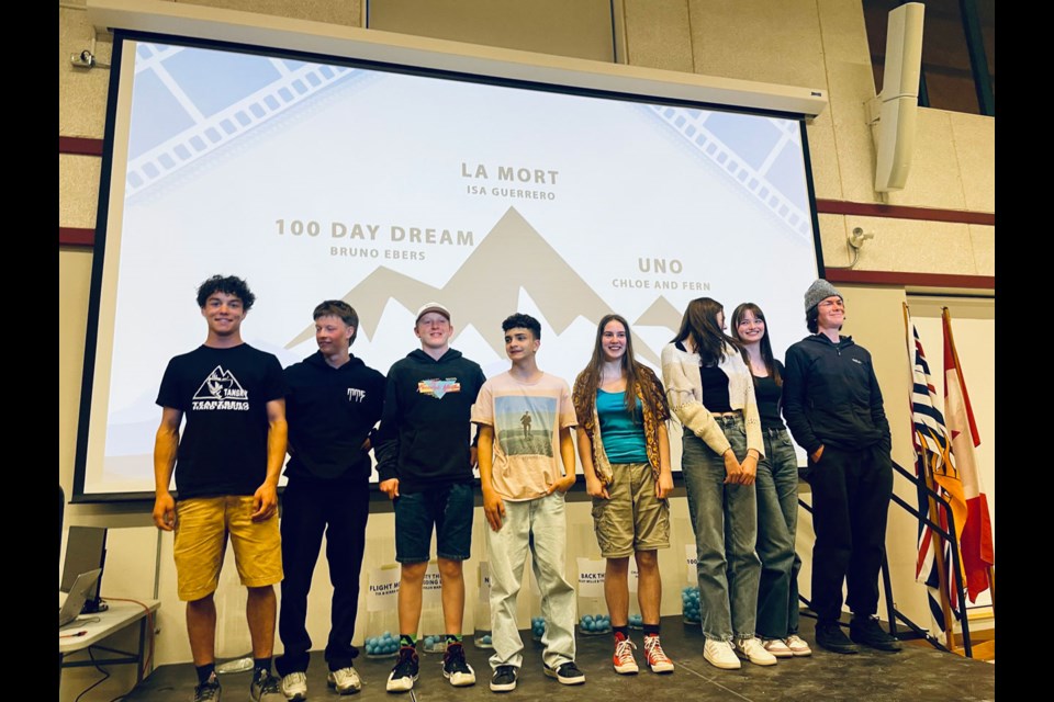 TAKE A BOW Filmmakers at the 2nd Annual Sea to Sky Student Short Film Festival pose for a photo with the winners of the event. Hosted at Whistler Secondary, proceeds go to support the WSS 2024 dry-grad and legacy events. 