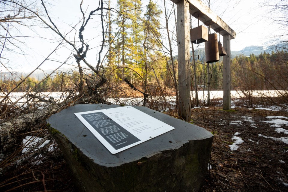 PAUSE FOR APPLAUSE The Resort Municipality of Whistler’s (RMOW) 16th annual Poet’s Pause competition is officially underway. The RMOW invites poets to submit original, unpublished works for the competition, with the two winning poems displayed at the Poet’s Pause sculpture sites in Alta Lake Park: one at the large metal chimes titled “Lost in Sound” located in the north part of the park, and the other at the giant Adirondack chairs titled “Lakeside Couple” in the south end of the park. Find more info at whistler.ca/poetrycompetition. 