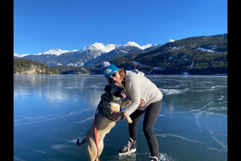 PAWFECT WEATHER Winnie from WAG went skating with her foster mom, Janet, on Green Lake, Jan. 21. Winnie is an excellent skater and hugger—and she is up for adoption! 