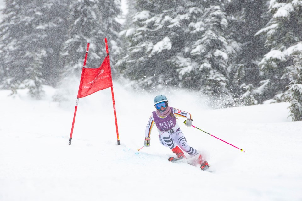 DON’T FALL ON THE SLALOM The 39th annual Peak to Valley Race saw teams of four race in Giant Slalom down Whistler Mountain, starting at the Saddle and finishing at Dusty’s in Creekside. Fun fact: it’s the longest GS race in the world.