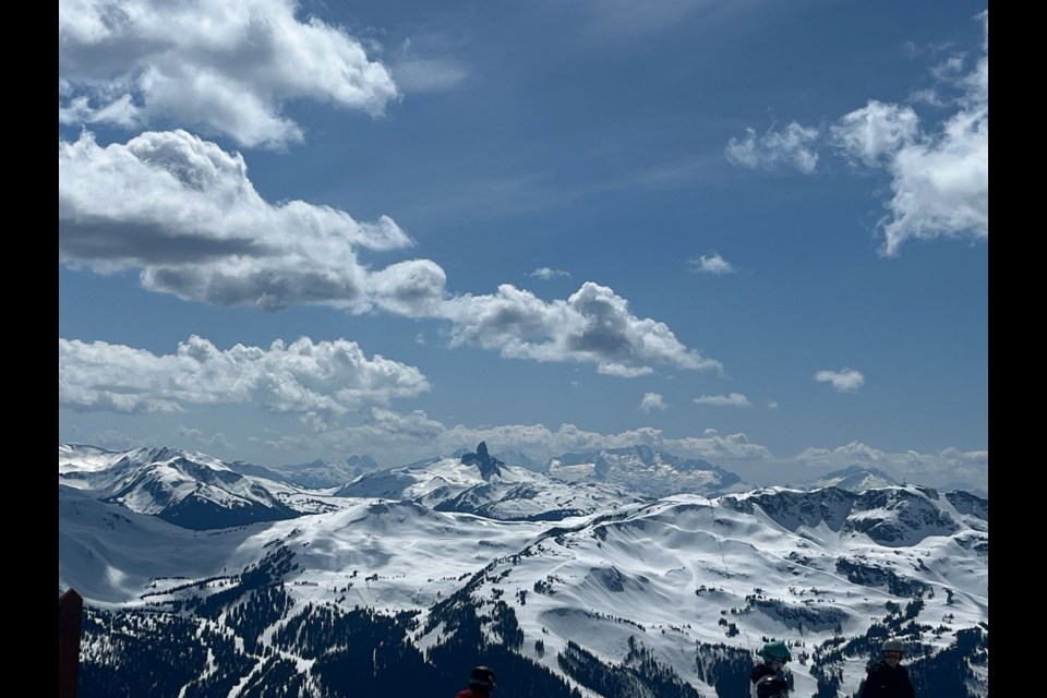SKY SCRAPER Black Tusk looms in the distance when looking out from Horstman Hut patio at the top of 7th Heaven on Blackcomb Mountain Saturday, April 26.