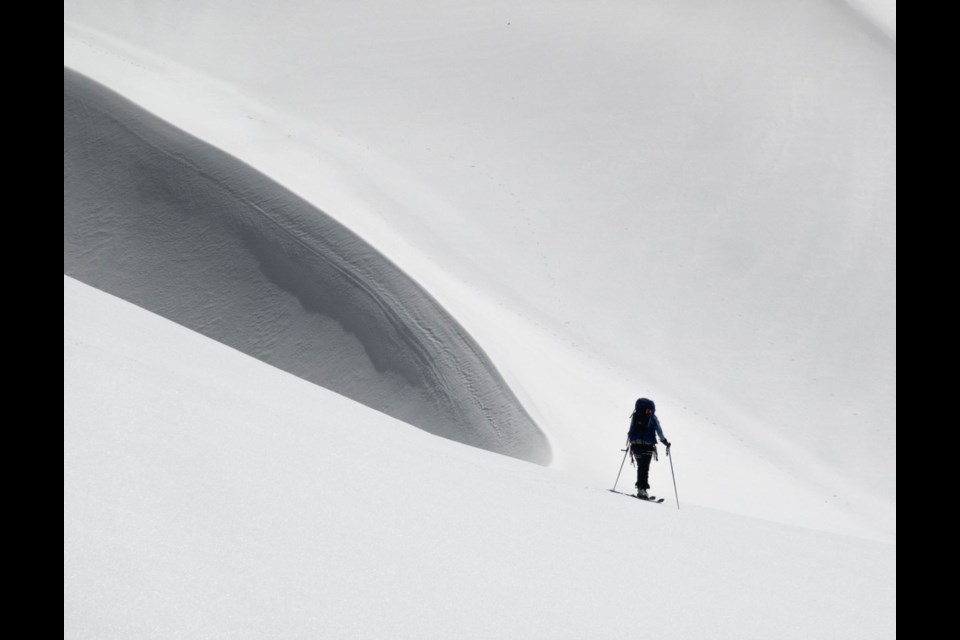 S’NO JOKE Ellika Cairns traverses a massive wind feature southeast of Mount Carr in Garabaldi park May 6 as she was circumnavigating Garabaldi Lake. 