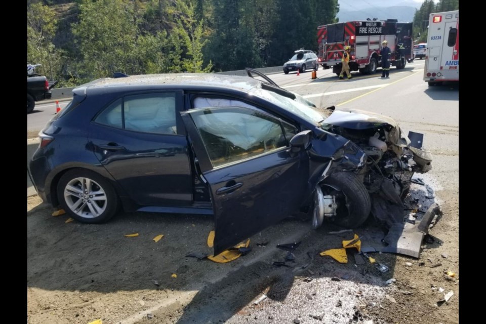 The Toyota Corolla that was struck in a multiple-vehicle accident on Highway 99 south of Whistler Sept. 5. 