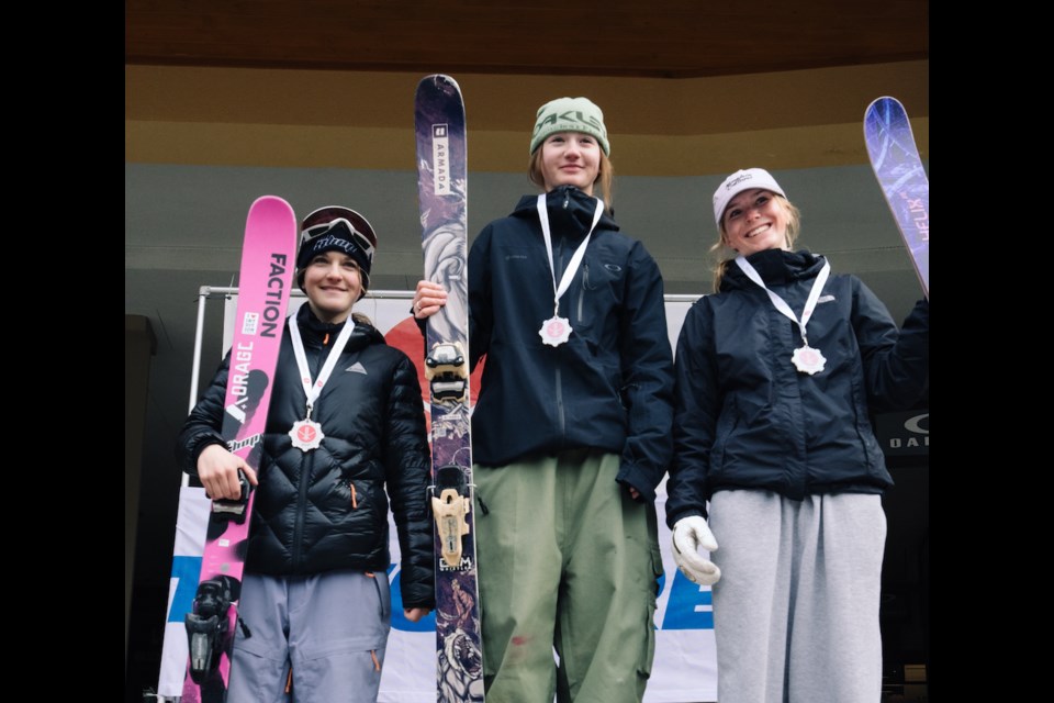 2024 Whistler Nationals female big air medallists, left to right: Hunter Belle Hall, Avery Krumme and Evelyn Mullie.