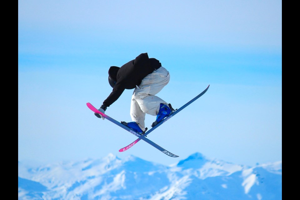 Aidan Mulvihill during a slopestyle ski session. 
