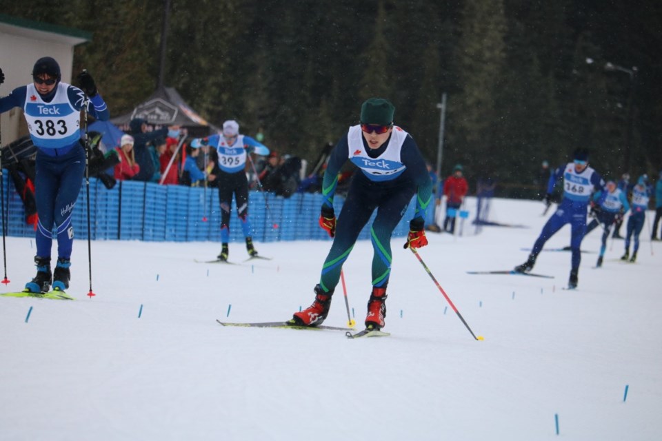 Cross-country skiers in action at the 2023 BC Cup 1 event at Whistler Olympic Park.