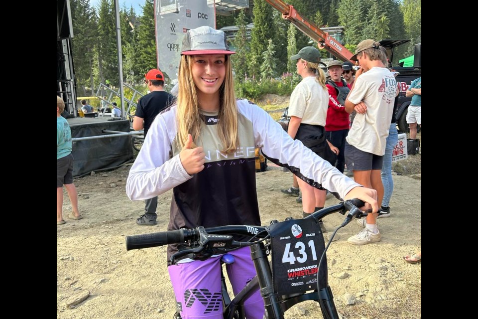 Caileigh Koppang won silver at the 2023 Canadian Open Downhill U15 women's event in Whistler.