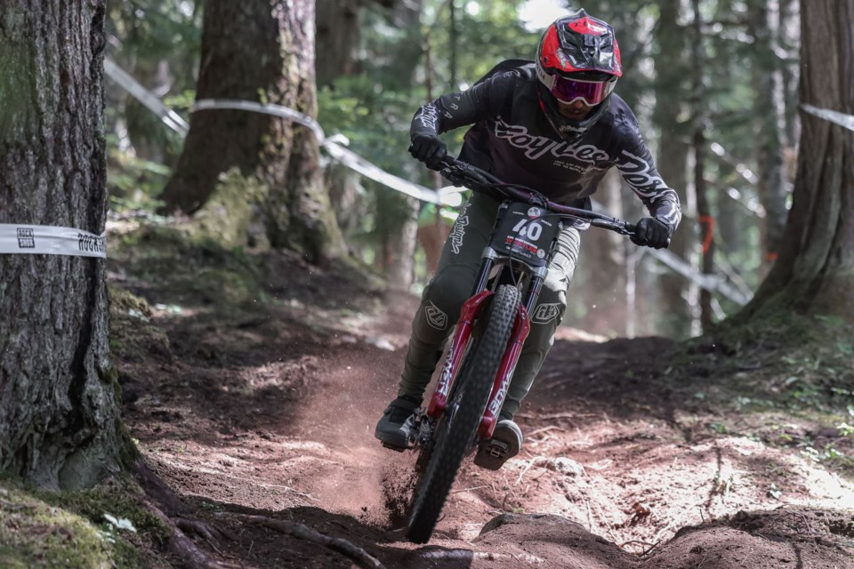 Chris Beaton on course at the 2023 Canadian Open DH in Whistler.