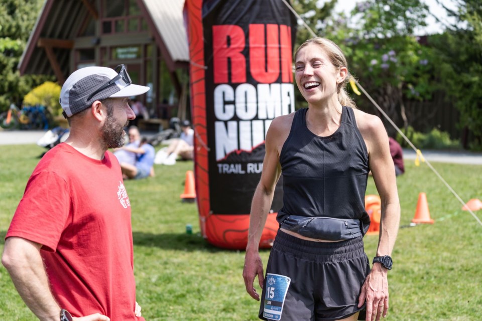 2024 Comfy Numb 50k ladies' winner Claire Dewar (right) with race director Kristian Manietta.