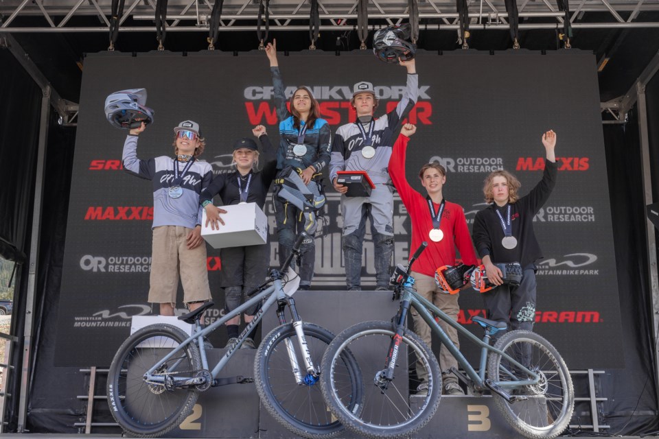 2023 CWNext pump track U17 medallists, left to right: Cohen Bundy, Tayte Proulx-Royds, Matilda Melton, Alex Mallen, Benny de Vall, Isla O'Connor.