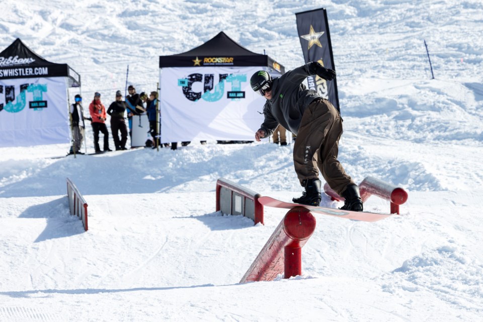 Darcy Sharpe in action at The Cut Rail Jam on April 13, 2024.