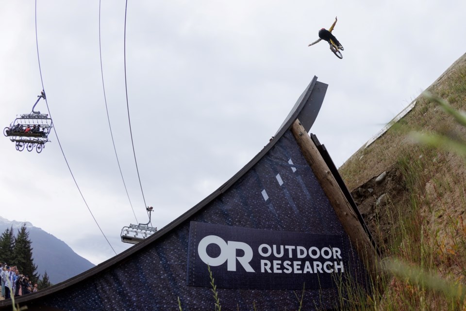 Dawid Godziek takes flight at the 2025 Crankworx Whistler Trick Showdown.