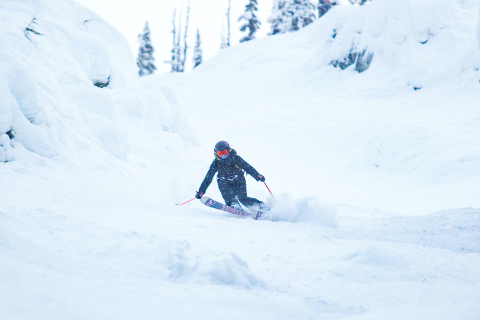 Whistler Freeride Club skier Drea Dimma in action at the 2023 Freeride Whistler Regional age 15-18 Qualifiers.