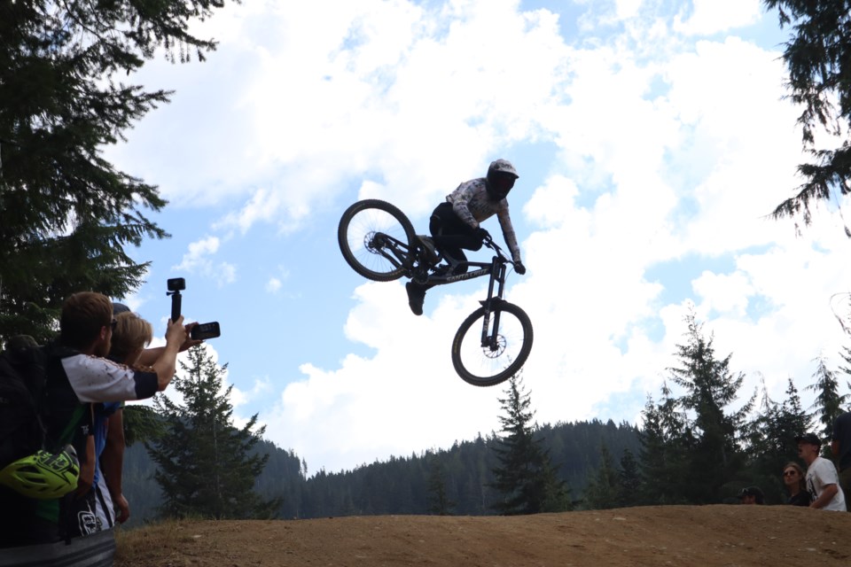 Whistler's Jake Polito gets sideways at the Official Whip-Off World Championship during Crankworx Whistler.