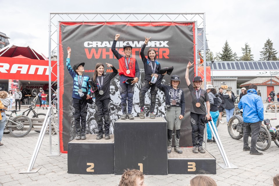 U12 Kidsworx B-Line medallists in 2023, left to right: Olivier Courcelles, Indy Tomic, Xavier Harrisson, Amy Horswill, Mack Manietta, Zoe Knight.