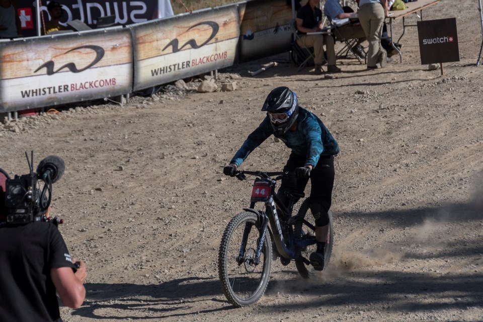 Peter Knott crosses the Canadian Open Downhill finish line.