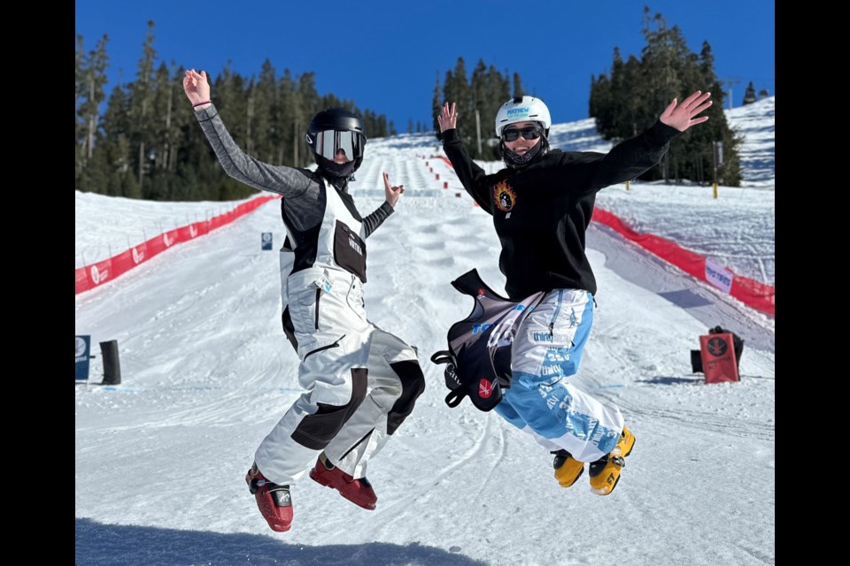 Quinn Ridgeway (left) and Lia Matsuda took first and second overall in the U18 women's division of the 2024 Junior Moguls Nationals in Whistler.