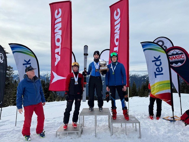 Boys award recipients from the 2025 Rob Boyd Cup, left to right: Bodie Ottem, Eric Krastev and Declan Kirker. Boyd himself stands at the far left.