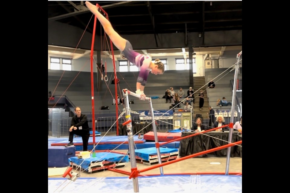 Whistler Gymnastics athlete Ruby McLatchie competes at the 2024 BC Championships.