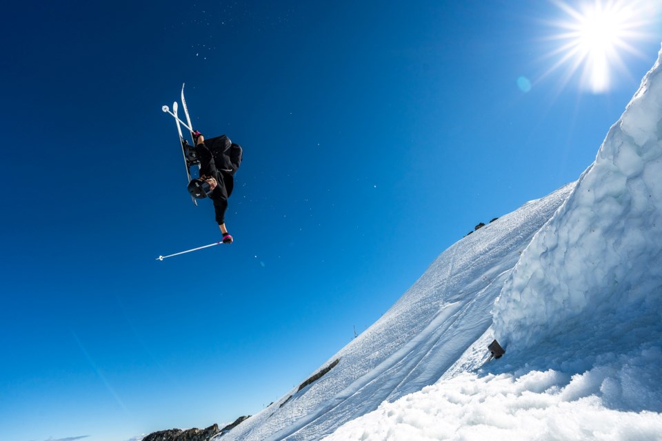 Sam Cordell takes flight amidst the backdrop of a brilliant blue sky. 