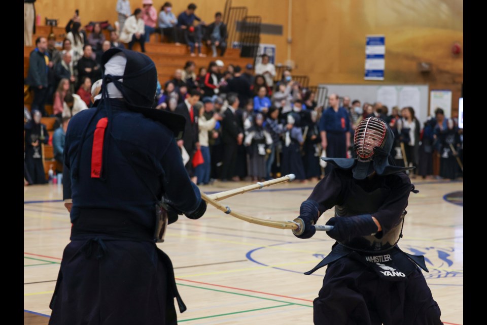 Hiroaki Yano (right) faces an opponent at the 2024 Steveston Kendo Tournament. 