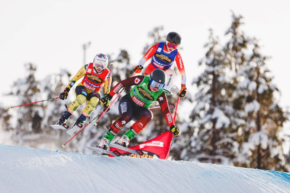 Tiana Gairns (middle) leads the pack during a ski cross race in Idre Fjäll, Norway. 