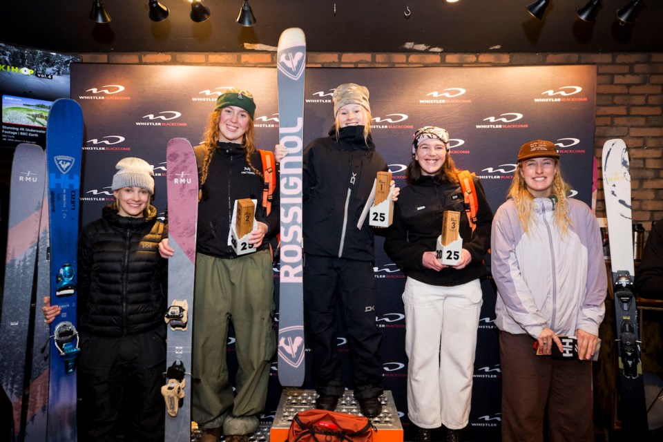 Women's ski podium at the IFSA Whistler Qualifier from March 7 to 9, 2025, left to right: Kayla Constantini, Sage Michaely, Drea Dimma, Gabrielle Lacaze and Stephanie Lamontagne. 