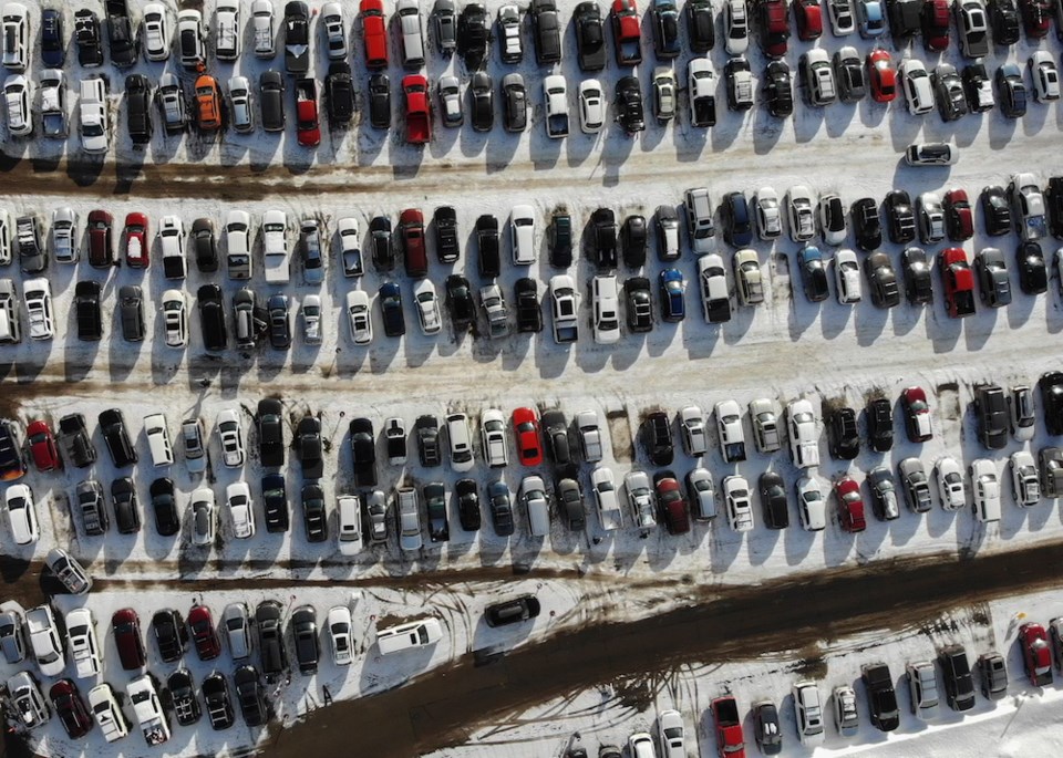 ski area parking lot full (not whistler blackcomb)