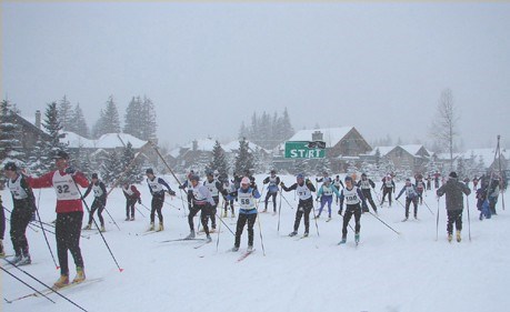 Skiers had to double pole downhill at 28th Loppet. Photo by Val Burke.