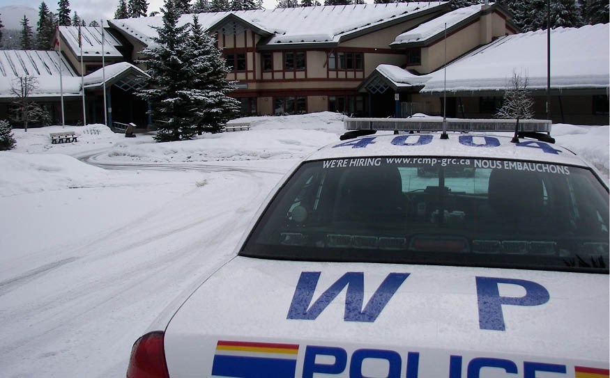 Police were at Whistler Secondary overnight keeping an area near the school secure until forensics investigators arrived after human remains were found in a wooded area. Photo by John French