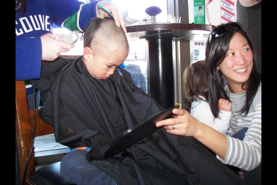 BALD BRAVERY Kai Lim raised $650 for BC Children's Hospital at the annual Balding For Dollars event at the GLC in Whistler. Photo by John French