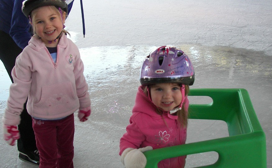 Lexi and Kayana Suverlak of Squamish were just two of many kids who enjoyed a skate on the last day of operations the outdoor skating surface on Sunday, March 25. Photo by John French