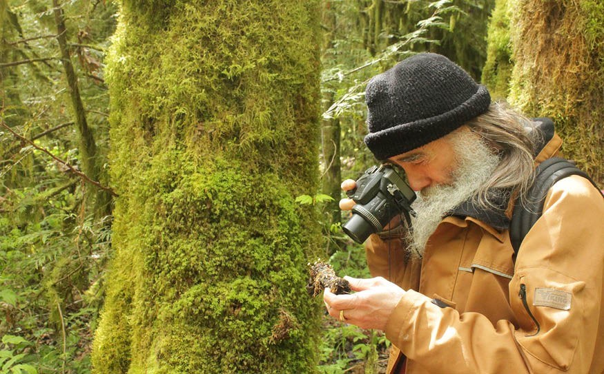 Photogenic specimen Mycologist Paul Kroeger captures a small but significant sample of mushrooms with his camera, as part of the plant and fungi survey conducted on the grounds of the North Vancouver Outdoor School. Photo BY Dawn green