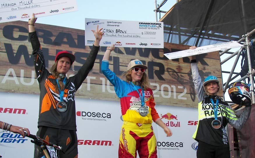 BRING OUT THE BROOMS Miranda Miller, Casey Brown and Claire Buchar took all three podium spots in the pro women's Garbanzo Downhill. Photo by John French