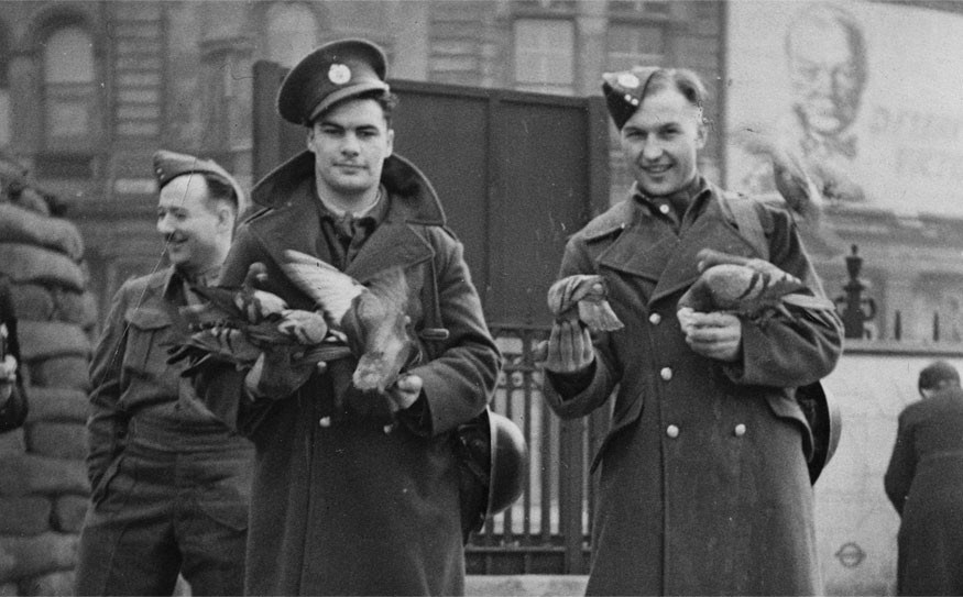 Roy Buchholz (right) with a friend at Trafalgar Square, London, U.K. during his service in WW II.