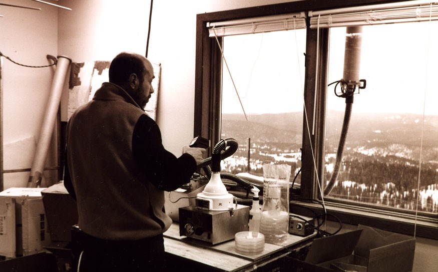 Gary Franc, who died recently, at a mountaintop research station in the Rocky Mountains where researchers collect microbes directly out of clouds passing over. Photo supplied by Gary Franc