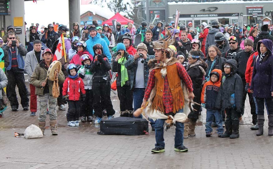 National protest The Idle No More movement in support of indigenous rights came to Whistler Village twice this past week, with hundreds of curious visitors looking on. Around 100 singers, dancers and drummers held a rally on Friday, Dec. 28. Photo by Cathryn Atkinson
