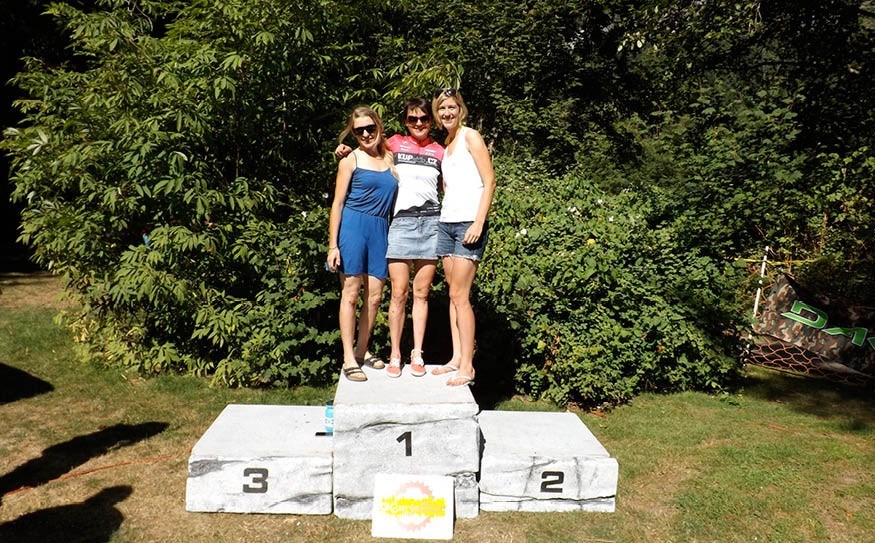 GEARED UP Petra Tlamkova (middle) was the fastest female rider at the Gearjammer in Squamish on Saturday, July 20 and she was followed by Chloe Cross (right) in second and Fanny Paquette in third place. All three riders live in Whistler. Photo by John French