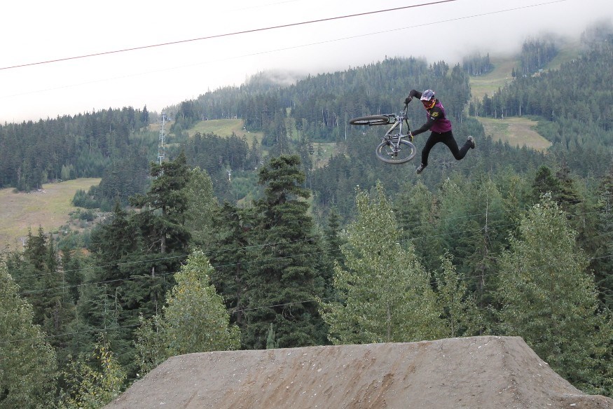 Brandon Semenuk doing the first of two double tailwhips in his final run.