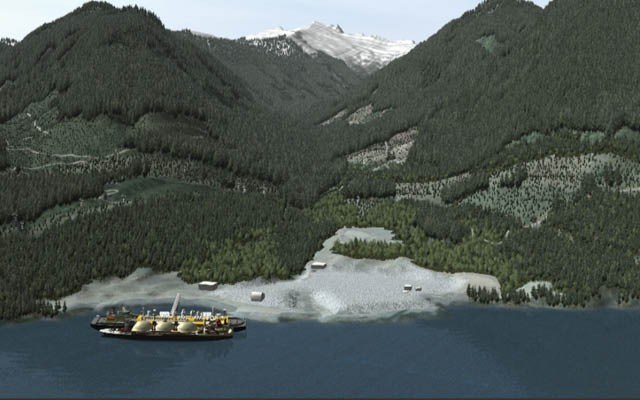 ARTISTIC IMPRESSION This is an artist's impression of what the Pacific Gas and Energy Group liquified natural gas plant proposed for Howe Sound could look like if the facility is apporved and constructed on land once occupied by a pulp mill. PHOTO SUBMITTED