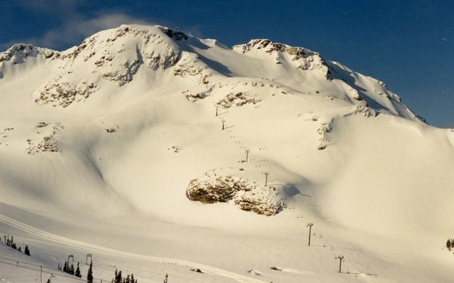 The Peak Chair before avalanche control, Jan. 1987. Photo by Janet Love Morrison
