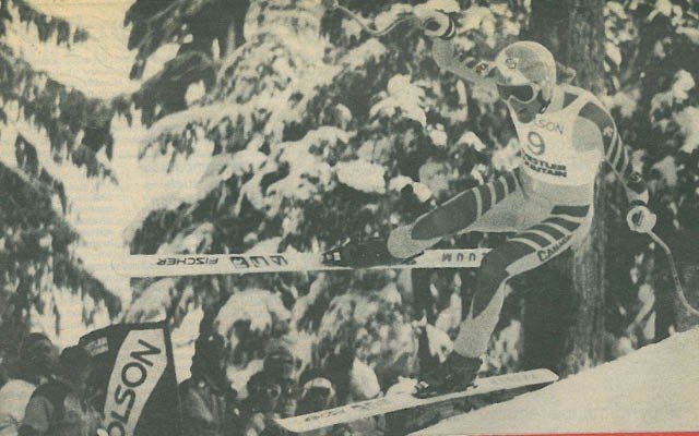 BOYD'S BESt Whistler's Rob Boyd soars over the Fallaway during his winning World Cup downhill run in the resort in 1989. Boyd became the first Canadian man to win a race at home, and set off a wild Whistler celebration in the process. file photo
