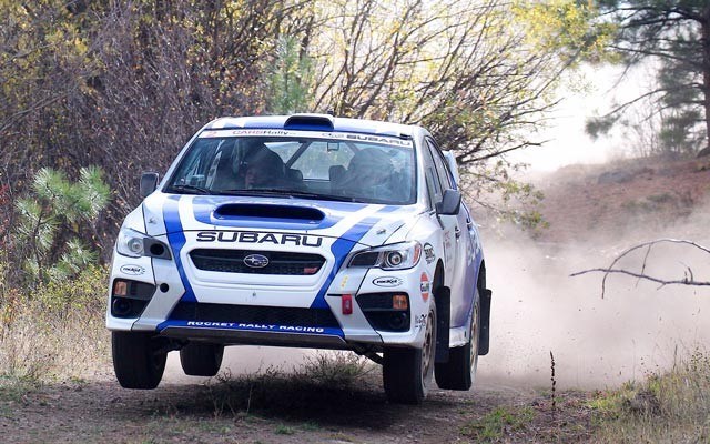 Pacific Forest Rally Martin driving the 2015 WRX STI. Photo by Philip Ericksen