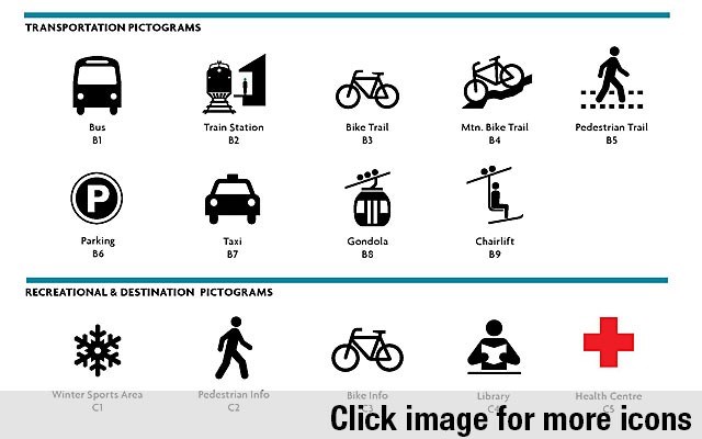 I SAW THE SIGN A list of proposed pictograms that could be incorporated into Whistler's updated wayfinding system. Image courtesy of the Resort Municipality of Whistler