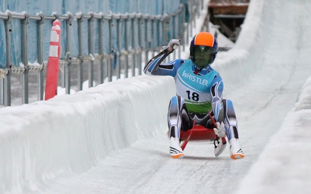 Adam Shippit reacts after completing his gold-medal winning run at Whistler Sliding Centre on Saturday. Photo by Dan Falloon