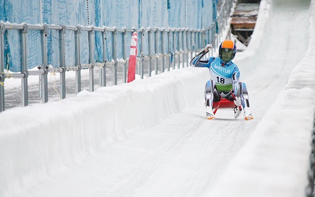 Pemberton's Adam Shippit celebrates a win at the Youth A Luge World Cup stop at Whistler Sliding Centre in 2014. 