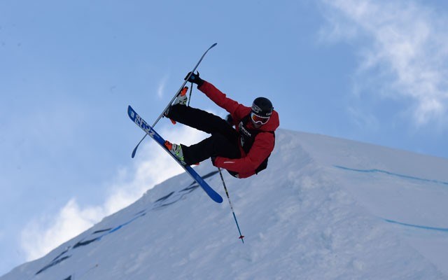 Golden RUN Simon d'Artois is shown competing in the men's ski superpipe final during X Games Aspen 2015. <b>Photo by Eric Lars Bakke / ESPN Images</b>