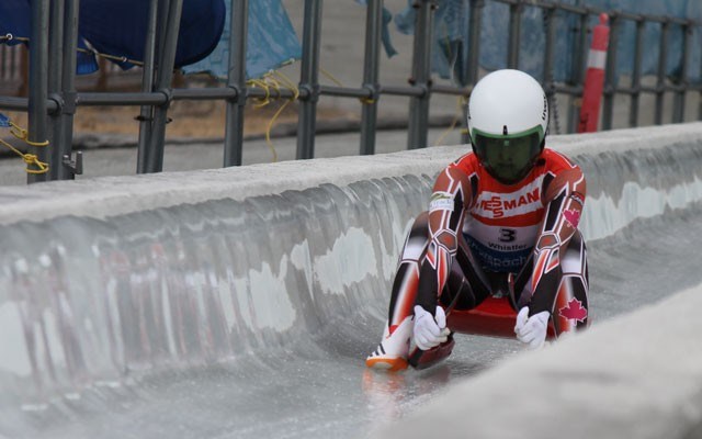 best in the land Jenna Spencer completes her final run during the Junior Canadian Championships at Whistler Sliding Centre on March 12. Photo by Dan Falloon