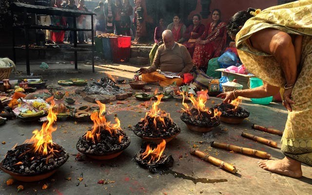 Street festival dedicated to crows, dogs and cows, Kathmandu. Photo by Leslie Anthony